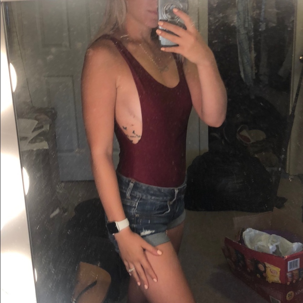Burgundy one piece bathing suit/body suit